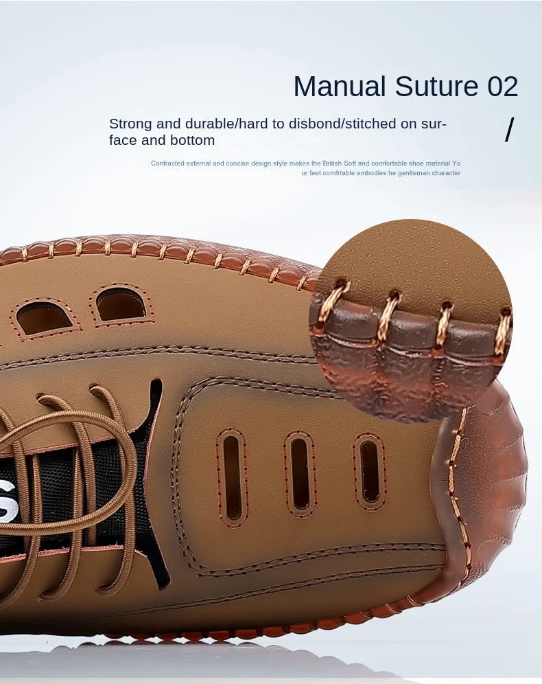 Men's Soft Leather 2024 Summer Men Leather Sandals Breathable Non-slip Cow Tendon Sole Casual Leather Shoes Outdoor Beach Shoes