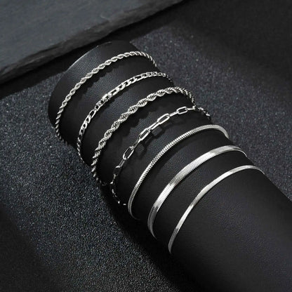 2pcs Men's Chain Bracelets,Silver Color Stainless Steel Rope Twisted Adjustable Chain Wristband,Simple Jewelry Gift for Dad Him
