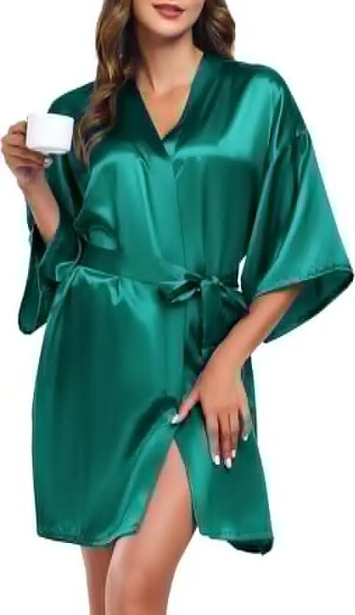 New Women's Sleeping Robe Home Clothes Sleeping Bridal Morning Robe Ding Simulated Silk Elastic Sleeping Robe Silk Short Dress