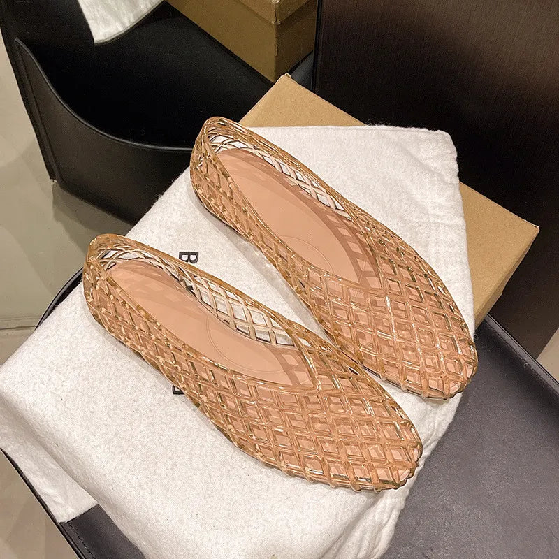 2026 women's new transparent retro jelly casual women's shoes round toe shallow mouth PVC sandals