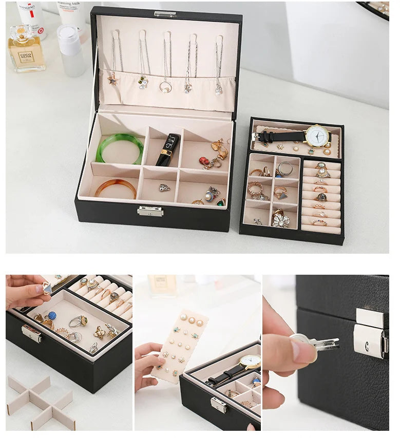 Organizer Box Double-Layer Jewelry Storage Box With Lock for Earrings, Necklaces and Other Accessories Organizing Box