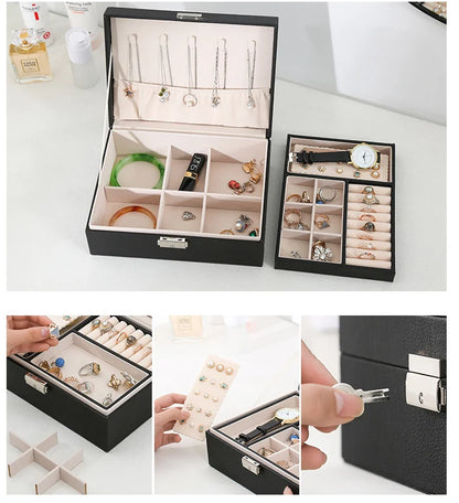 Organizer Box Double-Layer Jewelry Storage Box With Lock for Earrings, Necklaces and Other Accessories Organizing Box