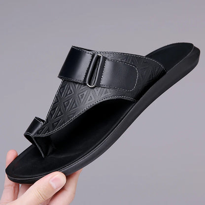 Men's Summer Sandals Breathable Fashion Simple Toe-Thru Soft Flat Bottom Beach Shoes Comfortable Classic Slippers-2502
