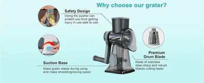 2025 3-in-1 Rotary Cheese Grater Multifunctional Manual Veg Slicer Nut Grinder Kitchen Essential Tool