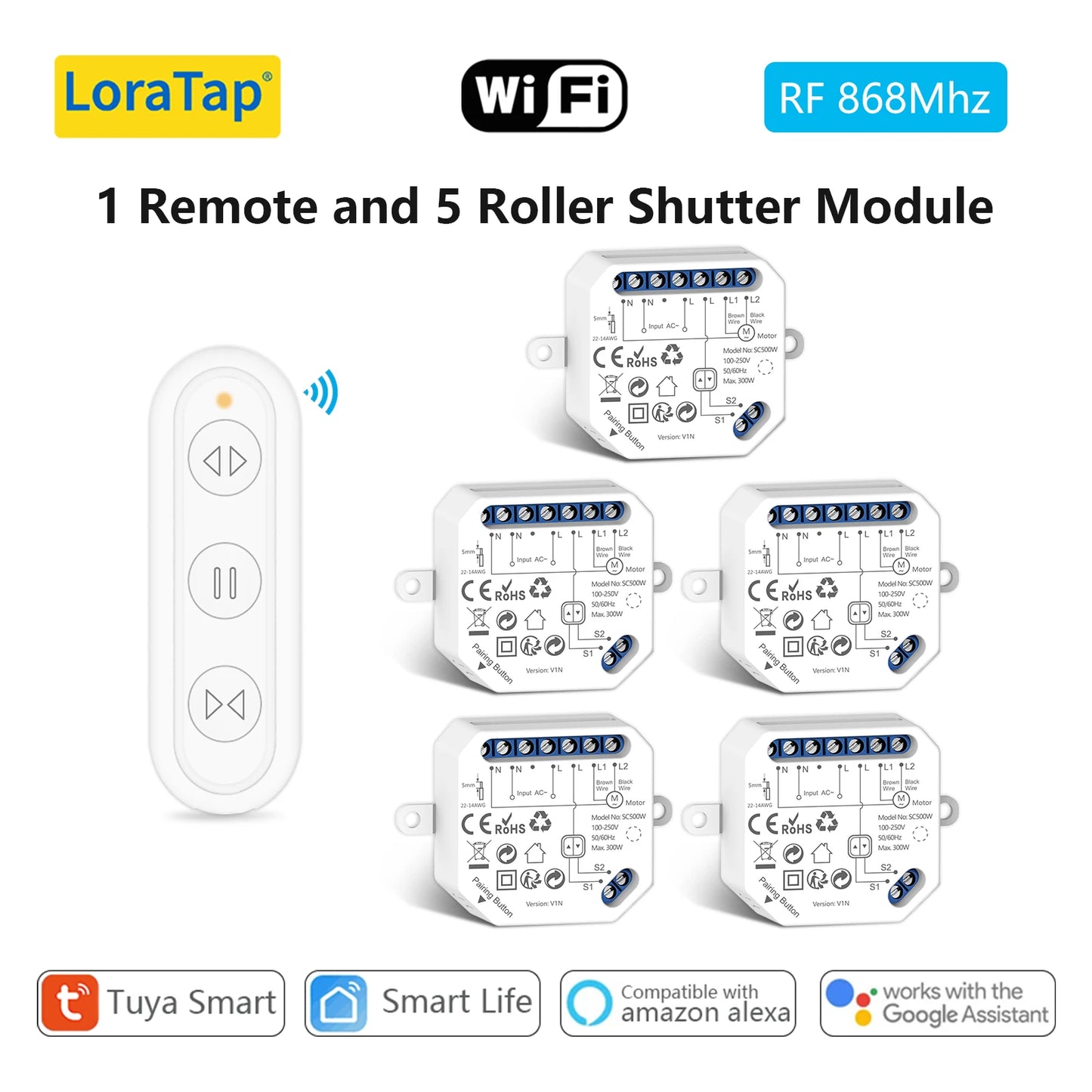 LoraTap WiFi Smart Curtain Switch Module Remote Control & Timer Works with Tuya Smart Life Google Home Alexa for Roller Blinds