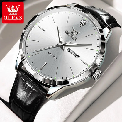 OLEVS 2935 Men Quartz Watch Dual Calendar Luminous Classic Business Watch For Men Fashion Original Waterproof Dress Wristwatch