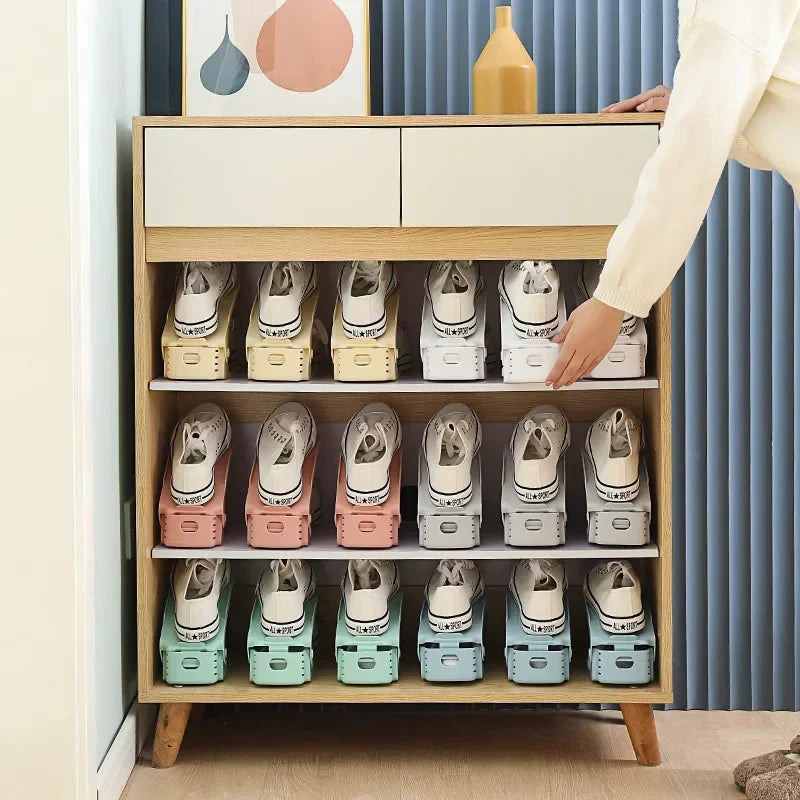 New 10Pcs Shoe Stacker Adjustable Shoe Slots Organizer Shoes Slots Space Saver Double Deck Rack Holder For Closet Organization