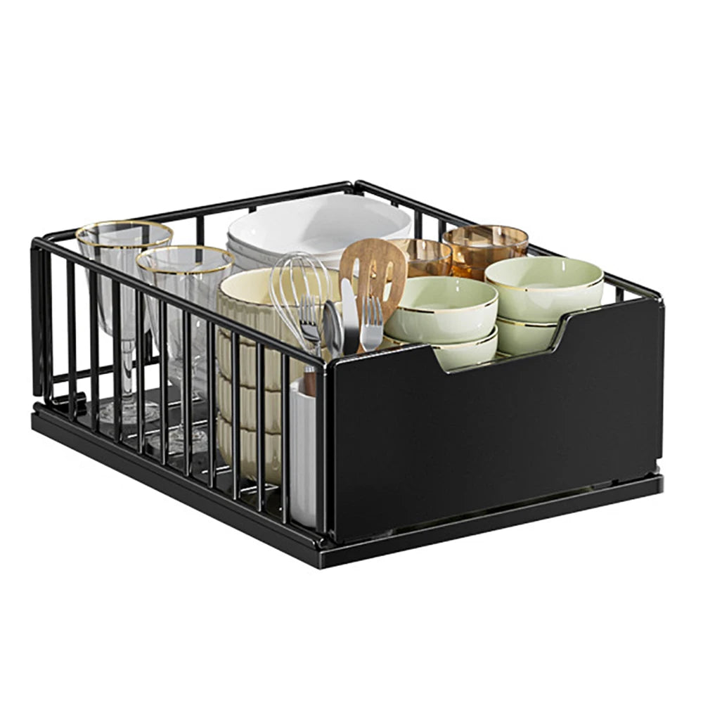Pull Out Cabinet Organizer, Carbon Steel Foldable Slide Out Drawers Storage Rack For Kitchen Cabinets Bathroom Cabinet Organizer