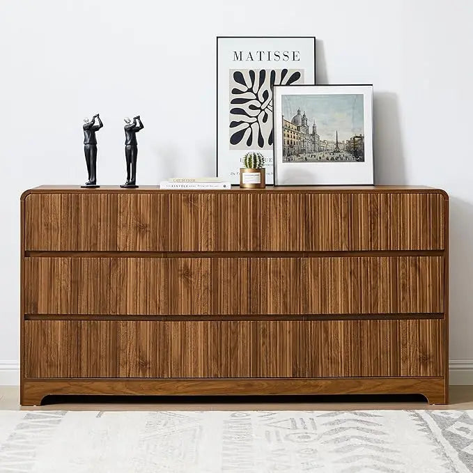 Fluted Dresser for Bedroom with 9 Drawers,63" Wide Modern Chest of Drawers with Curved Profile & Deep Drawer, Customized