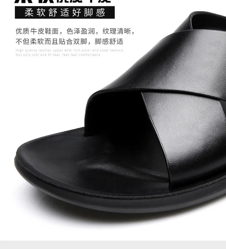 Sandals for Men Slippers Genuine Leather Luxury Brand Fashion  Men Flats Casual Non-slip Beach Sandalia Zapatos Hombre 2024