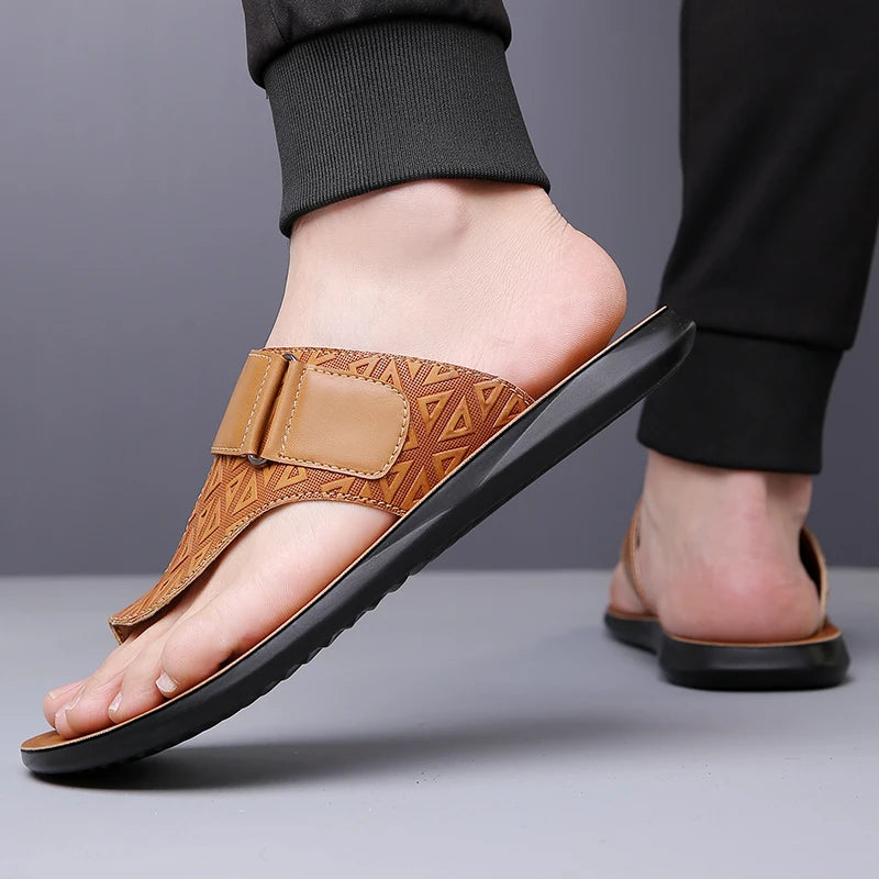 Men's Summer Sandals Breathable Fashion Simple Toe-Thru Soft Flat Bottom Beach Shoes Comfortable Classic Slippers-2502