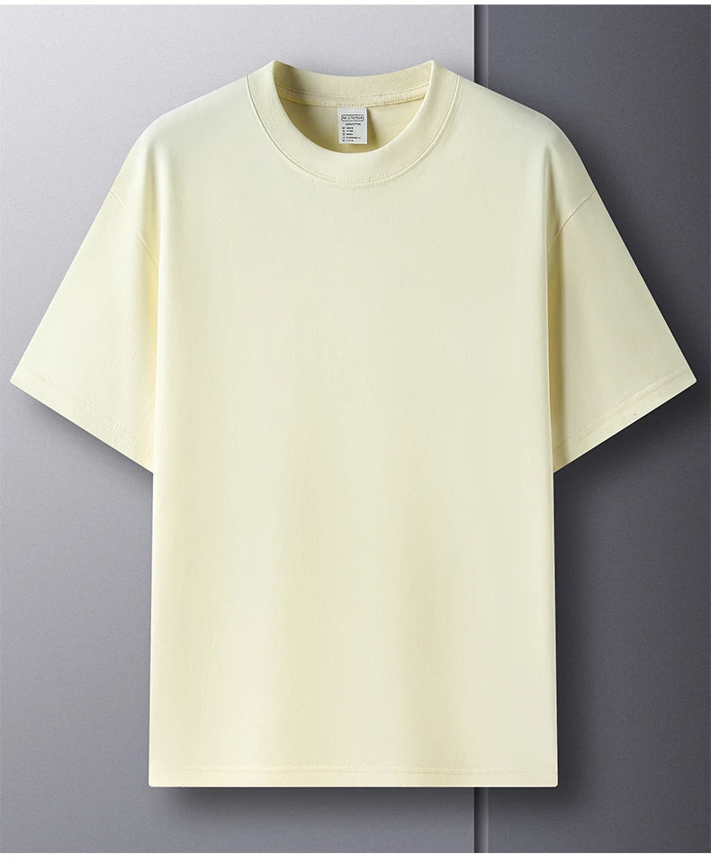 High quality 100% cotton short sleeve men's T-shirt summer round neck loose casual solid color plus size breathable top women