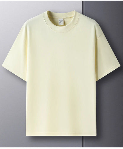 High quality 100% cotton short sleeve men's T-shirt summer round neck loose casual solid color plus size breathable top women