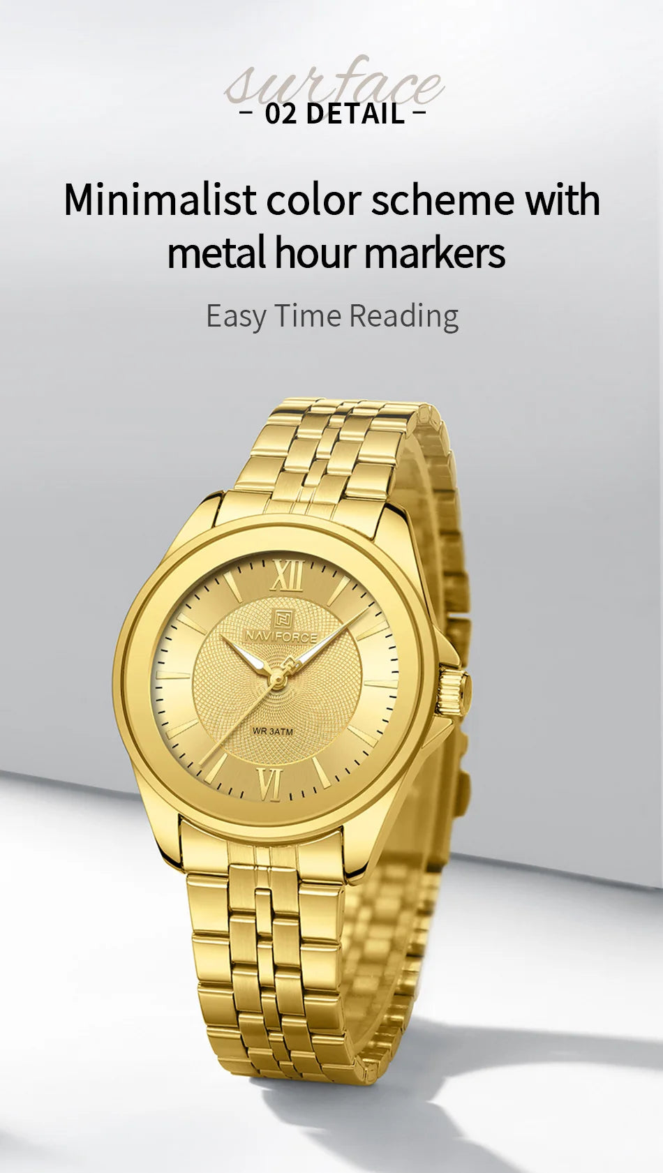 NAVIFORCE Ladies 3ATM Waterproof Quartz Watch Simple Fashion Stainless Steel Watchband Woman Quartz Watch Gifts For Women NF5067