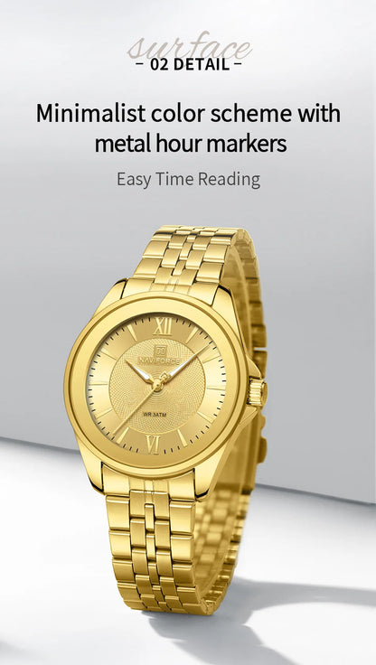NAVIFORCE Ladies 3ATM Waterproof Quartz Watch Simple Fashion Stainless Steel Watchband Woman Quartz Watch Gifts For Women NF5067