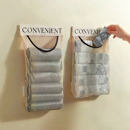 1/4PCS Wall Mount Mesh Storage Bag Garbage Holder Plastic Shopping Bags Dispenser Sundries Bag Net Storage Grocery Bag Organizer