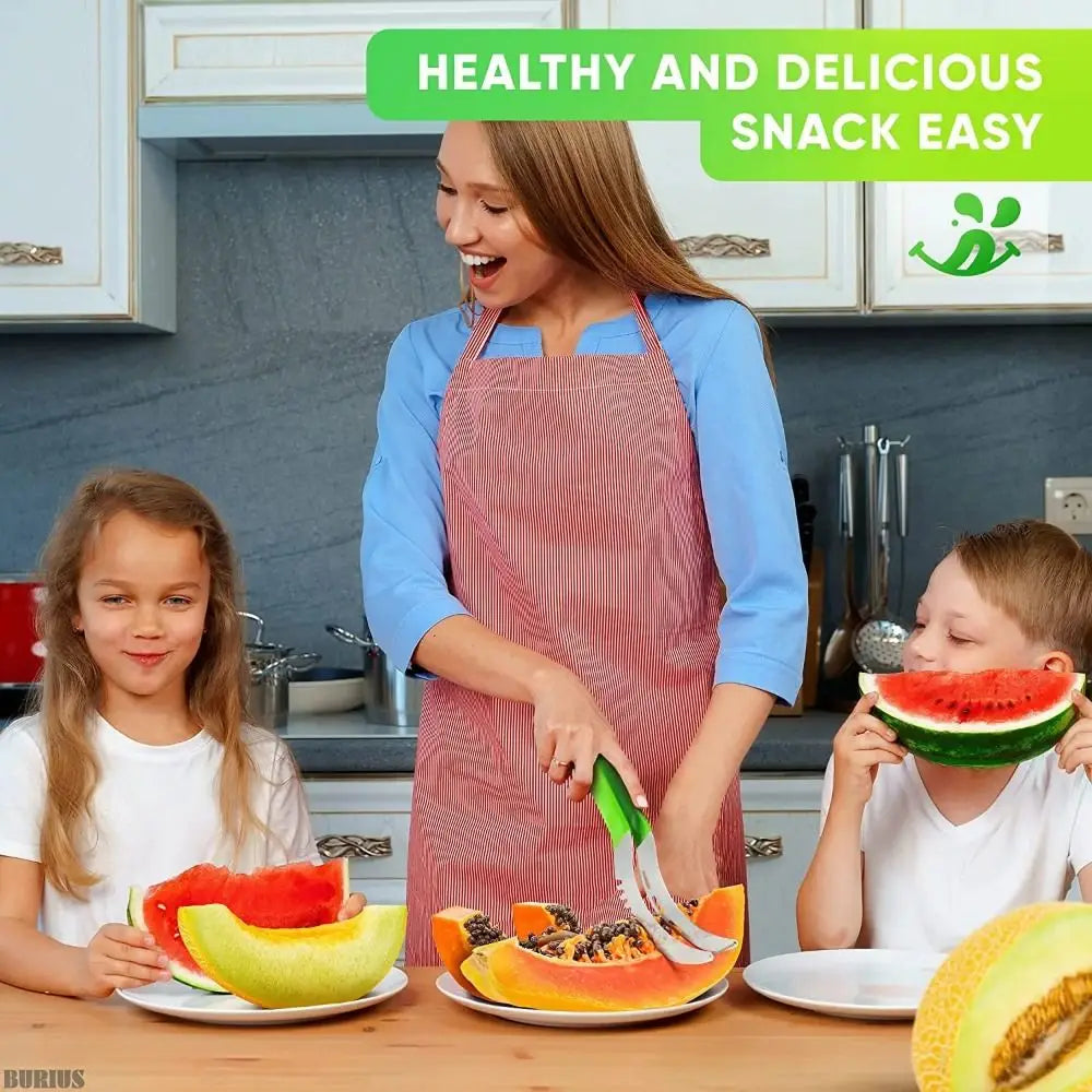 Stainless Steel Watermelon Slicer Non-slip Cutter Melon Cutter Plastic Wrap Handle Not Hurt Hands Fruit Cutting Tool Summer
