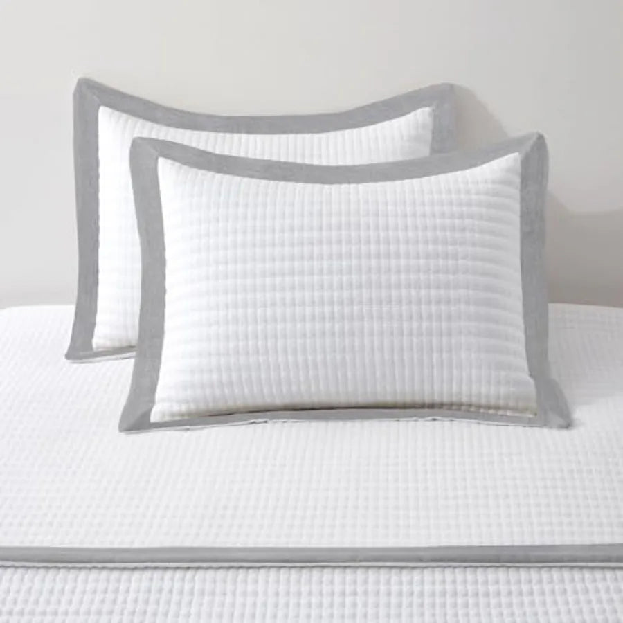 White Quilt Set Size - Farmhouse Soft Striped Stitch Bedding Bedspread Coverlet Summer Lightweight Quilt Bed Sets with 2 Pillow