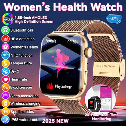 2025 New Women Men AI Smart Diagnosis Watch HRV+PPG Blood Pressure Heart Rate Health Monitor IP68 NFC Fashion Sports Smartwatchs