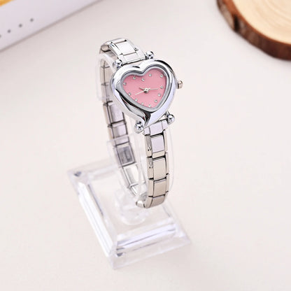 Heart Shape Dial Quartz Watch Stainless Steel Bracelet Wristwatch Cute Mini Love Heart Ladies Dress Watch Fashion Jewelry Gift