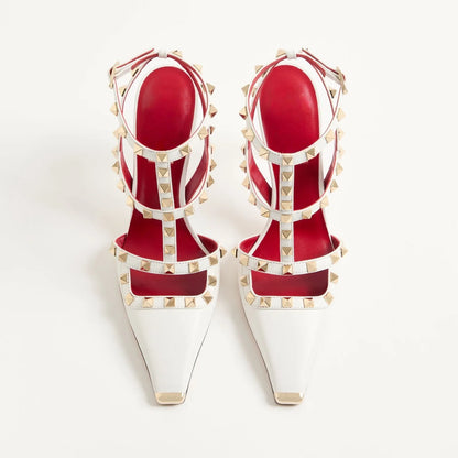 Summer Square Headed Rivet High-heeled Women's Sandals, Fashionable and Sexy Women's Party T-table Women's Plus Size Sandals
