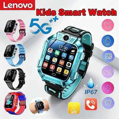 Lenovo 2026 New 5G Kids GPS Smart Watch SOS Location Call Sim Card HD Camera Waterproof Child Watch Present for iPhone Android