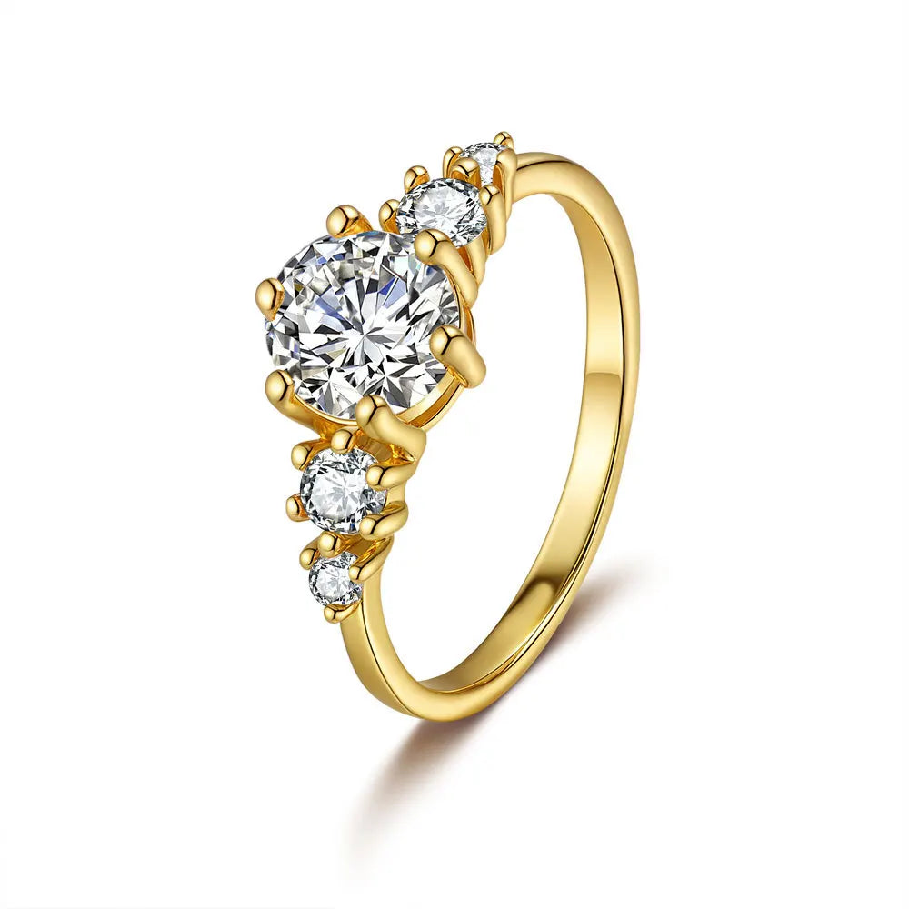 French light luxury 9999 24K real gold ring moissanite women's fashion versatile ring tail Accessories Wedding Jewelry
