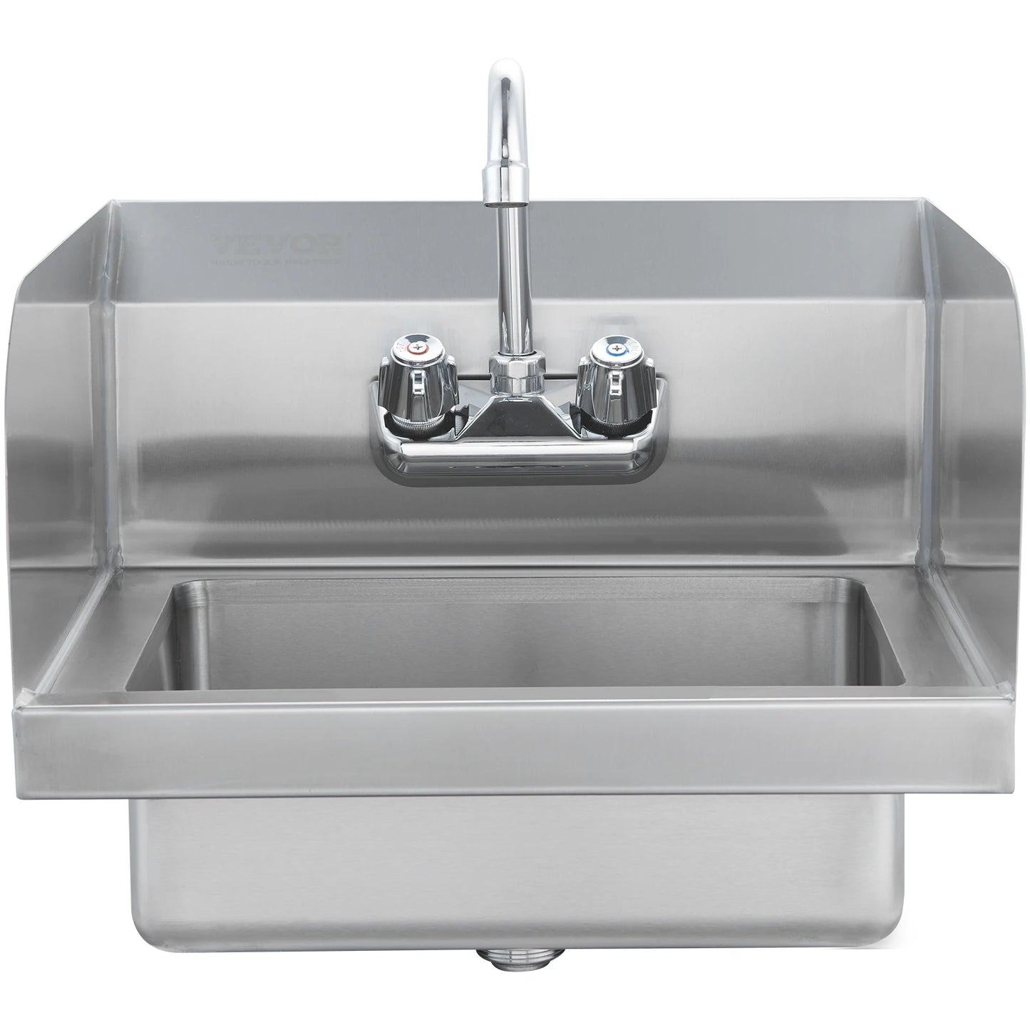 SucceBuy Commercial Hand Sink with Faucet and Side Splash Stainless Steel Sink for Washing Wall Mount Hand Basin for Restaurant
