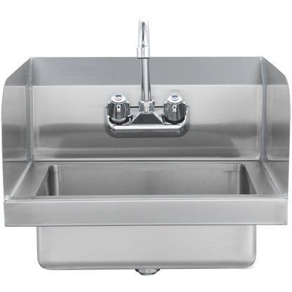 SucceBuy Commercial Hand Sink with Faucet and Side Splash Stainless Steel Sink for Washing Wall Mount Hand Basin for Restaurant