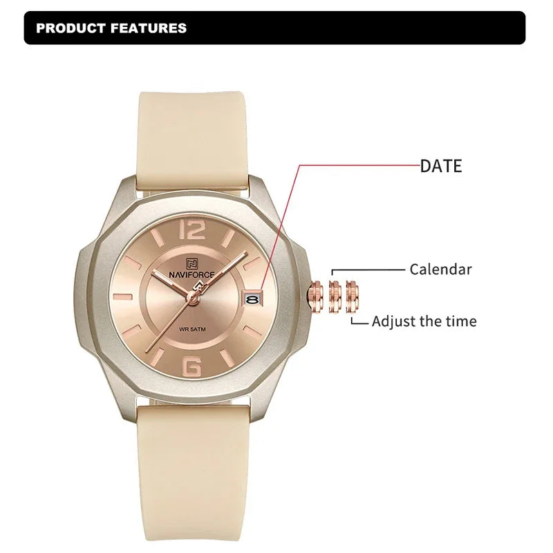NAVIFORCE NF7107 Quartz Calendar Waterproof and Shockproof Watches for Women Clocks