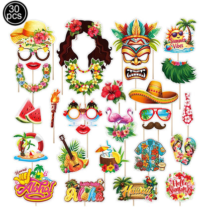 Hawaiian Party Photo Props Decorations Summer Beach Tropical Flamingo Party Supplies Aloha Banner Hawaiian Party DIY Supplies