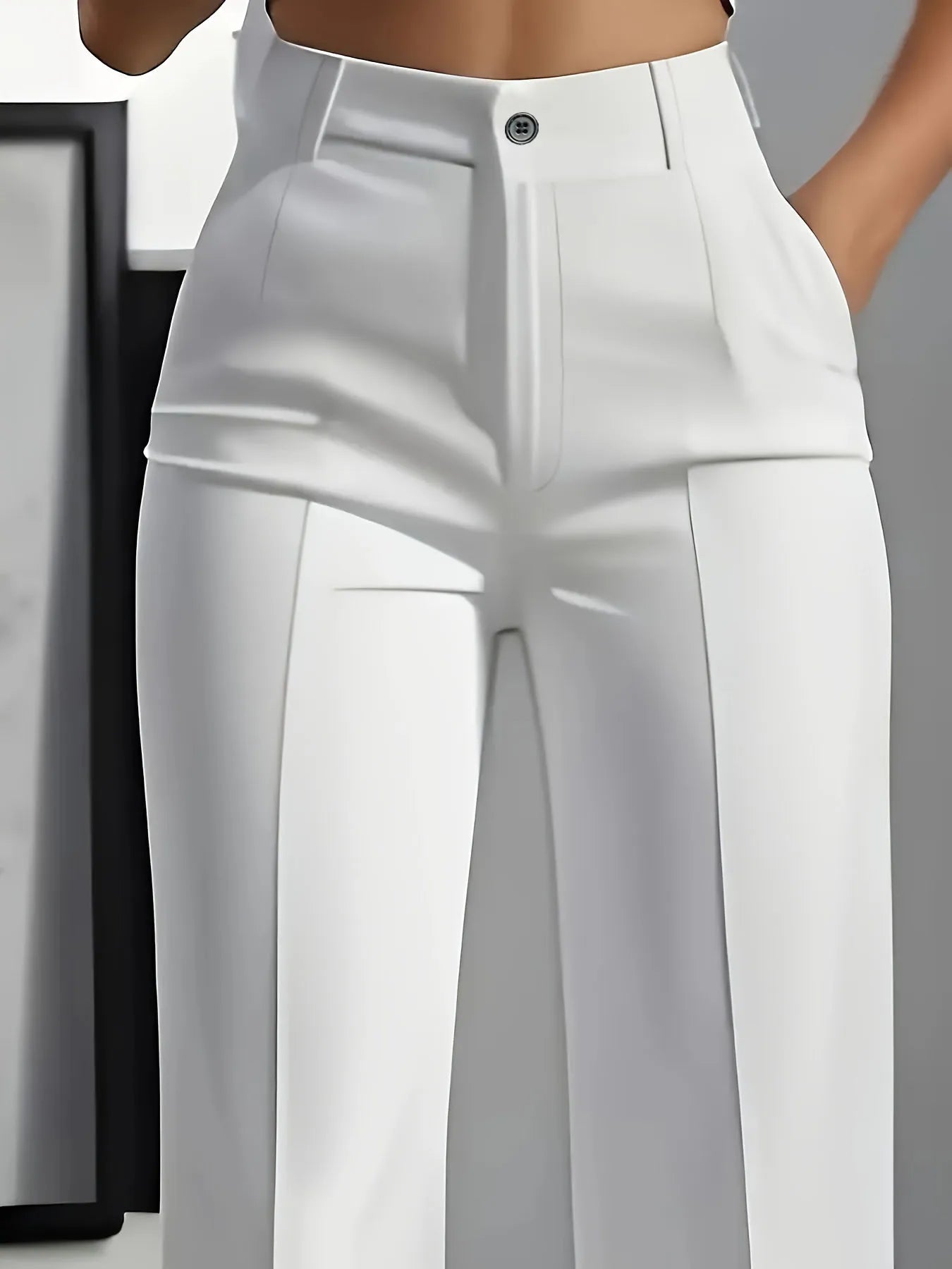 Women's High-Waisted Straight-Leg Trousers Formal Office Trousers Slim-Fit Cut Classic Solid-Colour Suit Trousers