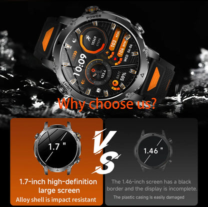 2026 New Military 1400mAh Battery Smart Watch Men Outdoor Flashlight 10ATM Waterproof Heart Rate Bluetooth Call Sports Bracelets