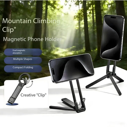 Portable Foldable Phone Tripod Carabiner-Mounted for Magsafe Phone Dual-sided Magnetic Phone Bracket for Live Streaming Selfie