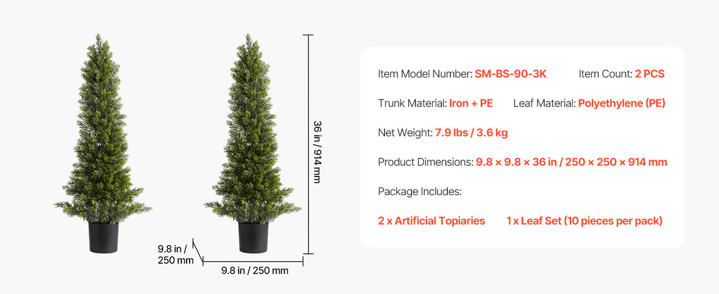 SucceBuy Artificial Topiary Cedar Trees 36/48in 2 Set Faux Pine Shrubs Plants Fake Silk Tree Easy Assembly for Decor Christmas