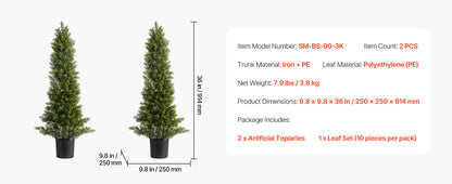 SucceBuy Artificial Topiary Cedar Trees 36/48in 2 Set Faux Pine Shrubs Plants Fake Silk Tree Easy Assembly for Decor Christmas