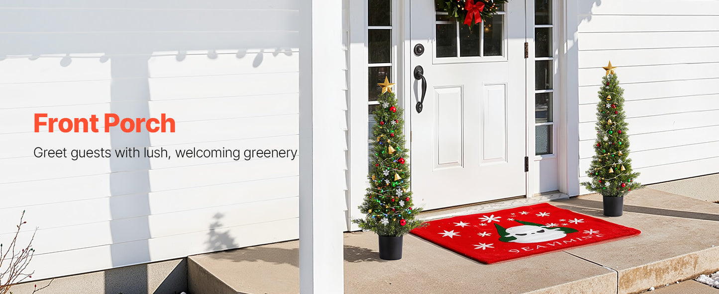 SucceBuy Artificial Topiary Cedar Trees 36/48in 2 Set Faux Pine Shrubs Plants Fake Silk Tree Easy Assembly for Decor Christmas