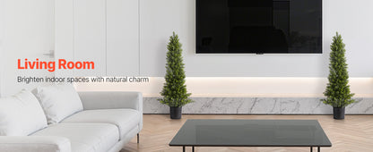 SucceBuy Artificial Topiary Cedar Trees 36/48in 2 Set Faux Pine Shrubs Plants Fake Silk Tree Easy Assembly for Decor Christmas
