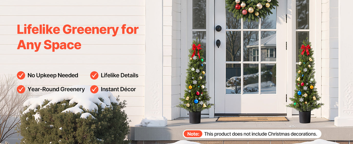 SucceBuy Artificial Topiary Cedar Trees 36/48in 2 Set Faux Pine Shrubs Plants Fake Silk Tree Easy Assembly for Decor Christmas