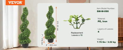 SucceBuy 1/2pcs Artificial Boxwood Tower Topiary Spiral Artificial Plant 24/36/48in high Decorative Plants Green Plastic PE Tree