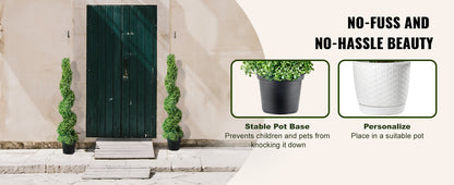 SucceBuy 1/2pcs Artificial Boxwood Tower Topiary Spiral Artificial Plant 24/36/48in high Decorative Plants Green Plastic PE Tree