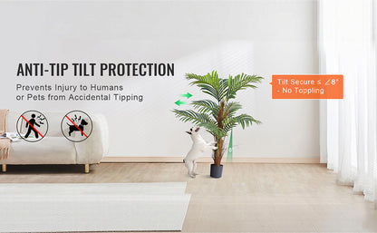 SucceBuy Artificial Palm Tree 4/5/6 FT Faux Plant Secure PE Material & Anti-Tip Tilt Protection Low-Maintenance Plant for Home