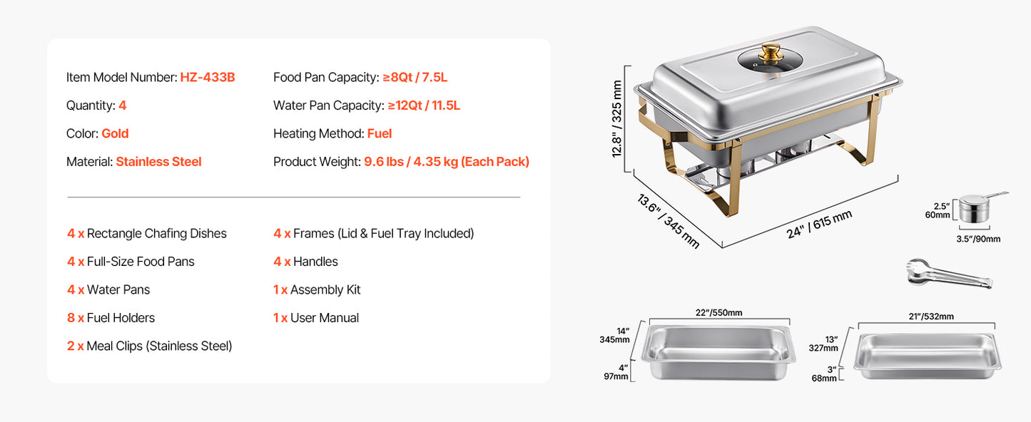 SucceBuy 8 Qt 2 4 Pack Chafing Dish Buffet Set Stainless Steel Chafer with 4 Full Size Pans Rectangle Catering Warmer Server