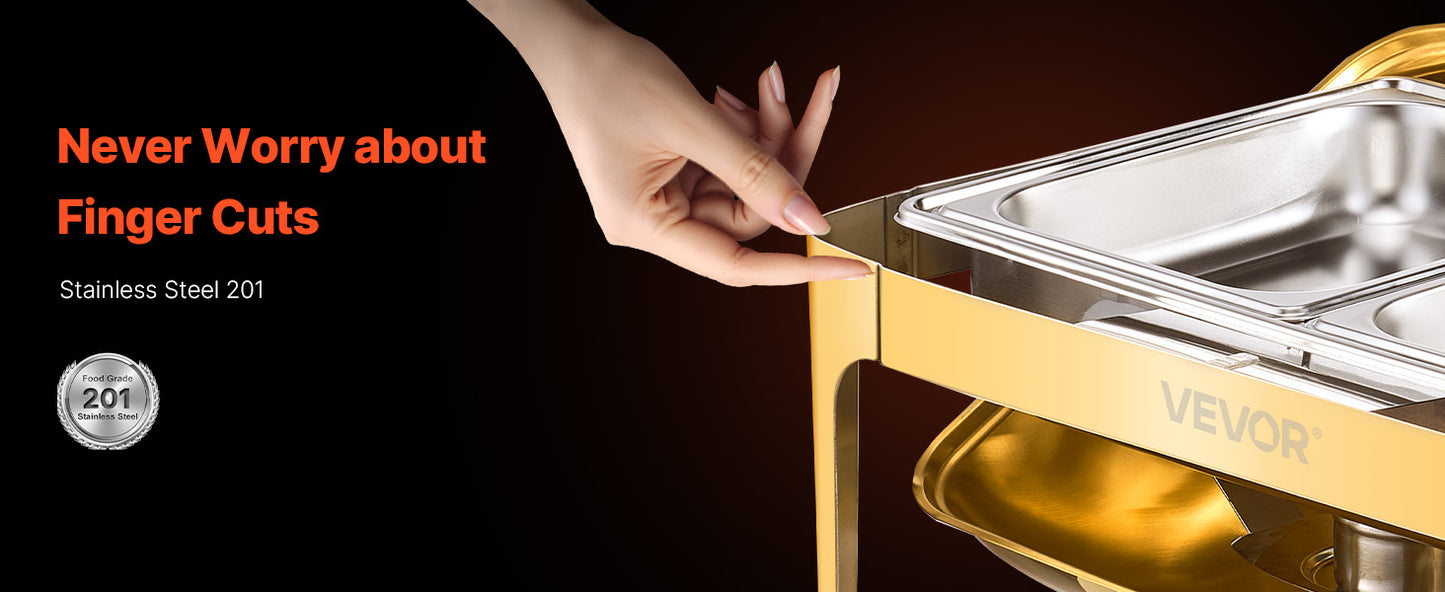 SucceBuy 9Qt Roll Top Chafing Dish Buffet Stainless Steel Chafer with Full Size Pan Visible Lid Rectangle Catering Warmer Server