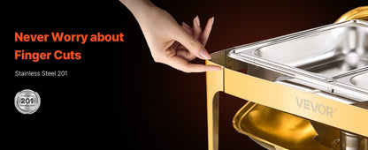 SucceBuy 9Qt Roll Top Chafing Dish Buffet Stainless Steel Chafer with Full Size Pan Visible Lid Rectangle Catering Warmer Server