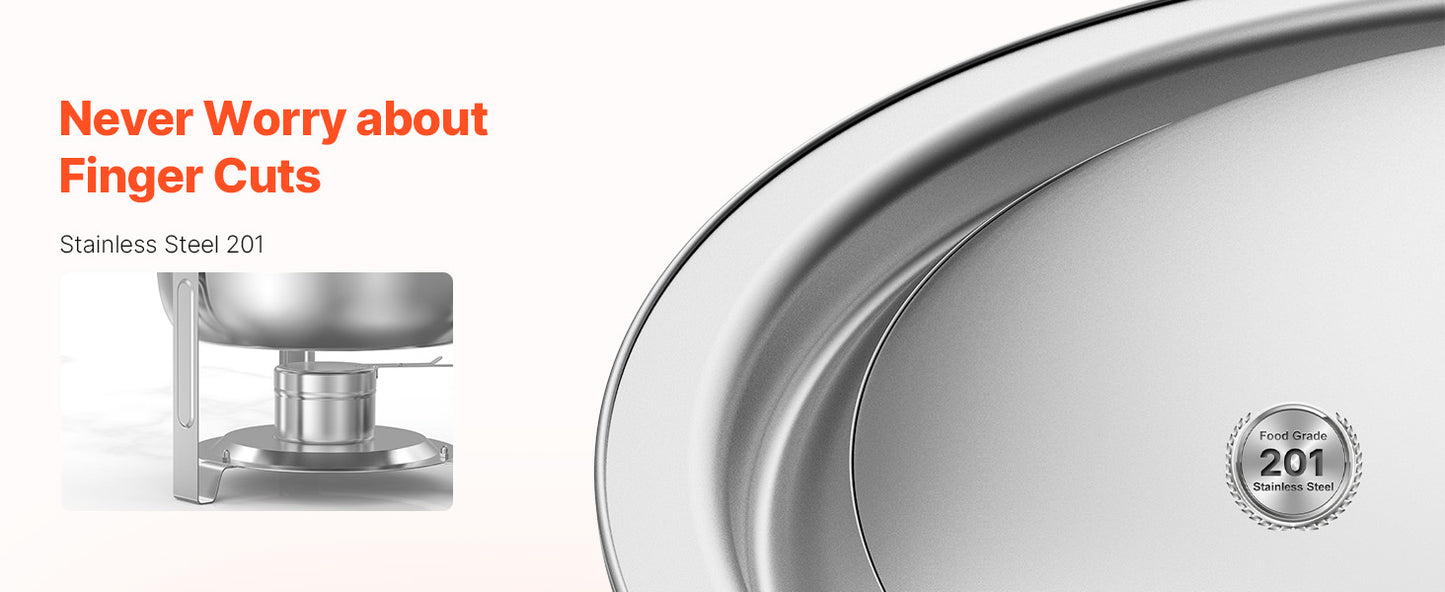 SucceBuy 5 Qt 2 Pack Round Chafing Dish Buffet Set Stainless Steel Chafer with 2 Full Size Pan, Round Catering Warmer Server