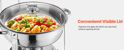 SucceBuy 5 Qt 2 Pack Round Chafing Dish Buffet Set Stainless Steel Chafer with 2 Full Size Pan, Round Catering Warmer Server