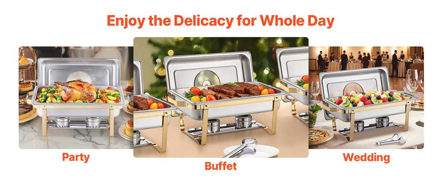 SucceBuy 8 Qt 2 4 Pack Chafing Dish Buffet Set Stainless Steel Chafer with 4 Full Size Pans Rectangle Catering Warmer Server