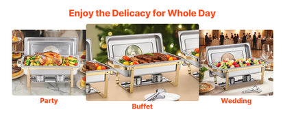 SucceBuy 8 Qt 2 4 Pack Chafing Dish Buffet Set Stainless Steel Chafer with 4 Full Size Pans Rectangle Catering Warmer Server