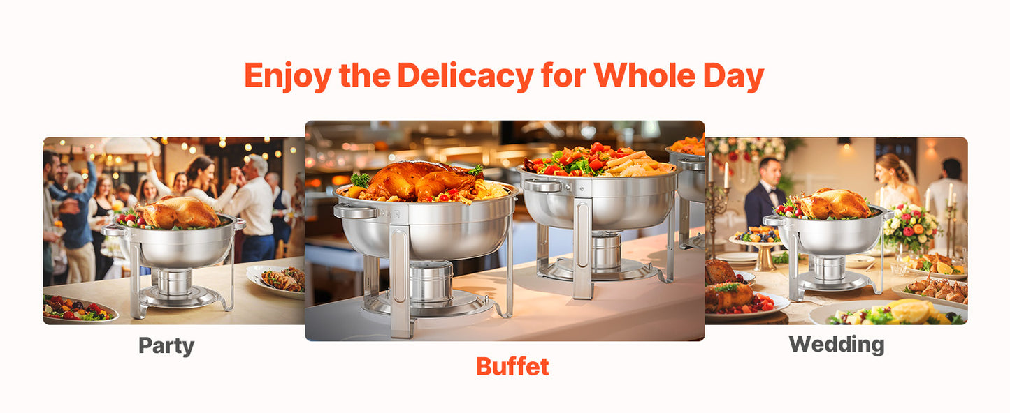 SucceBuy 5 Qt 2 Pack Round Chafing Dish Buffet Set Stainless Steel Chafer with 2 Full Size Pan, Round Catering Warmer Server
